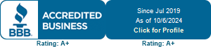BBB Accredited Business A+ Rating since July 2019